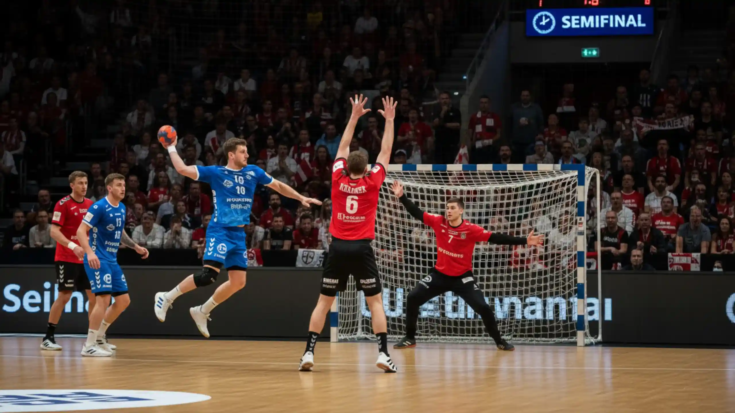 Dramatisk håndbold semifinale med intens duel mellem spillere